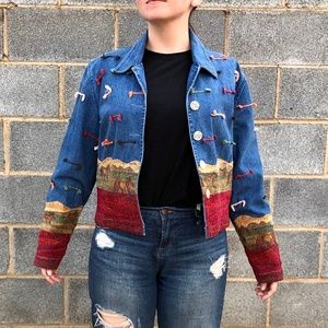 Vintage Prairie Themed Jean Jacket‎ ft Horses